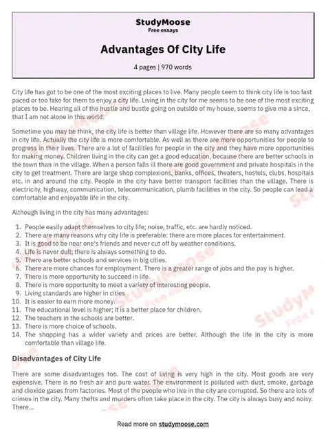 Advantages Of City Life Free Essay Example .